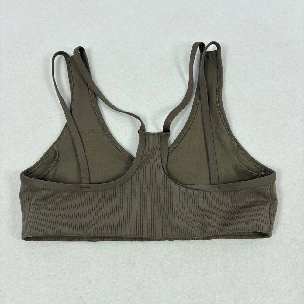Alo‎ Yoga Airlift Ribbed V-Neck Sports Bra Womens S Brown Double Strap Racerback